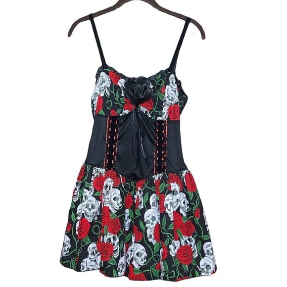 Lip Service Day of the Dead Roses Skulls Corset Dress NWT Costume Halloween Goth - Picture 2 of 5